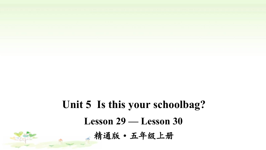 人教精通版五年级上册Unit 5 Is this your school bag Lesson 29—Lesson 30 ppt课件（含音频视频素材）.zip