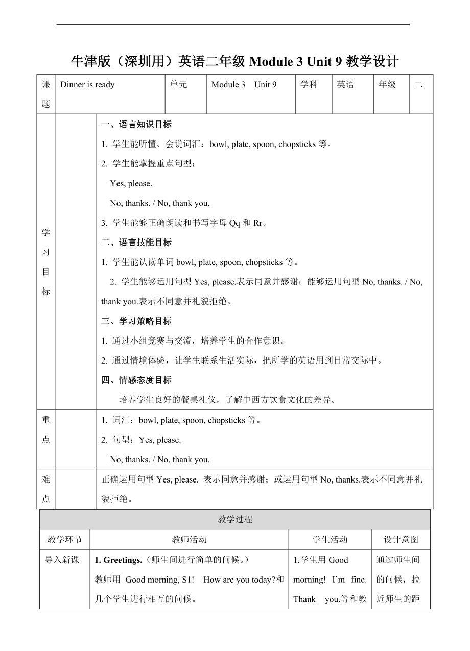 牛津深圳版二年级上册Module 3 Unit 9 Dinner is ready ppt课件（含教案）.zip