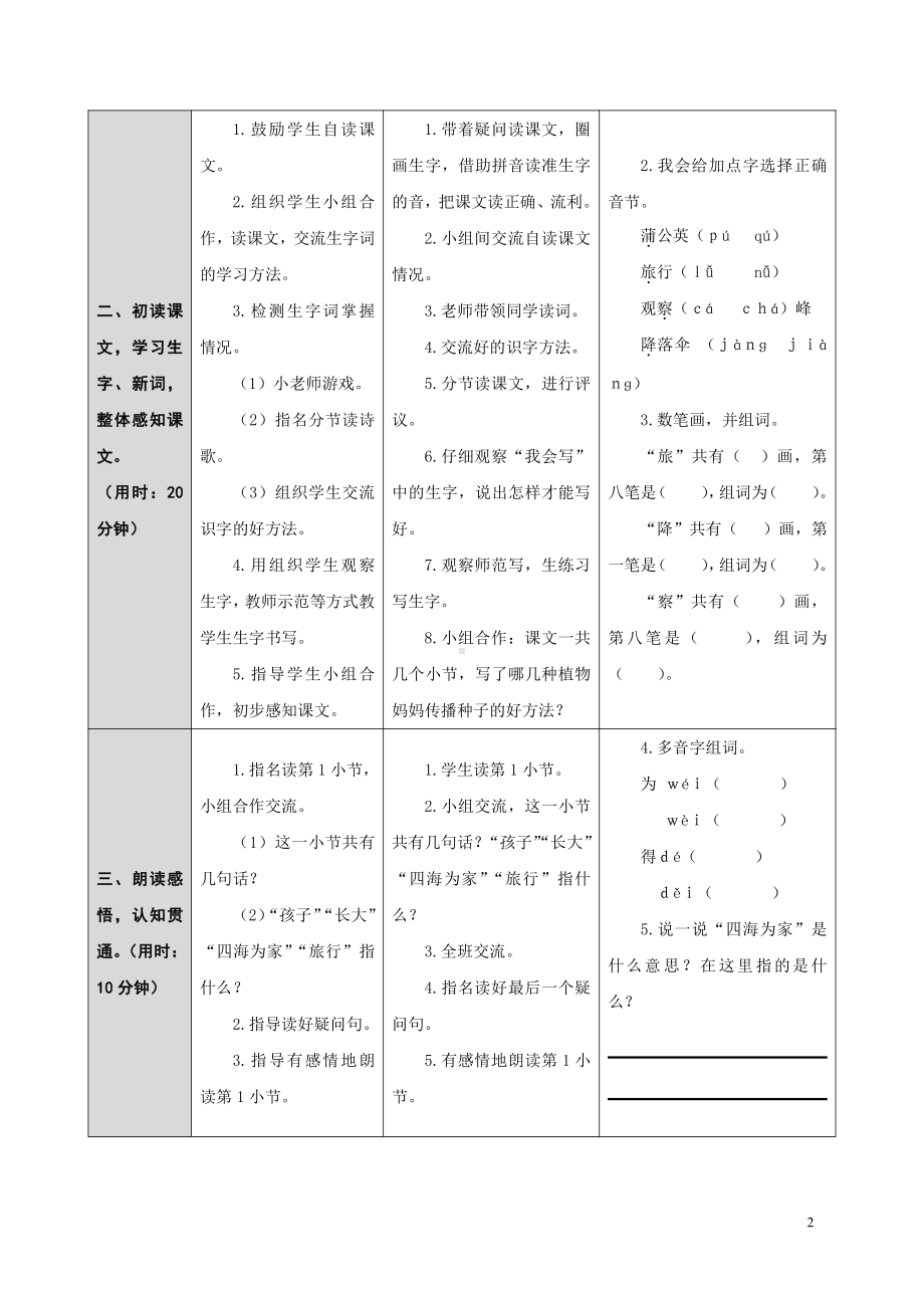 部编版二年级上册语文第三课《植物妈妈有办法-教案 (2).doc_第2页