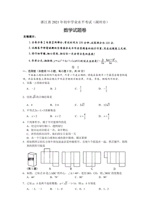 2021届浙江省湖州市中考数学试卷真题（及答案）.docx