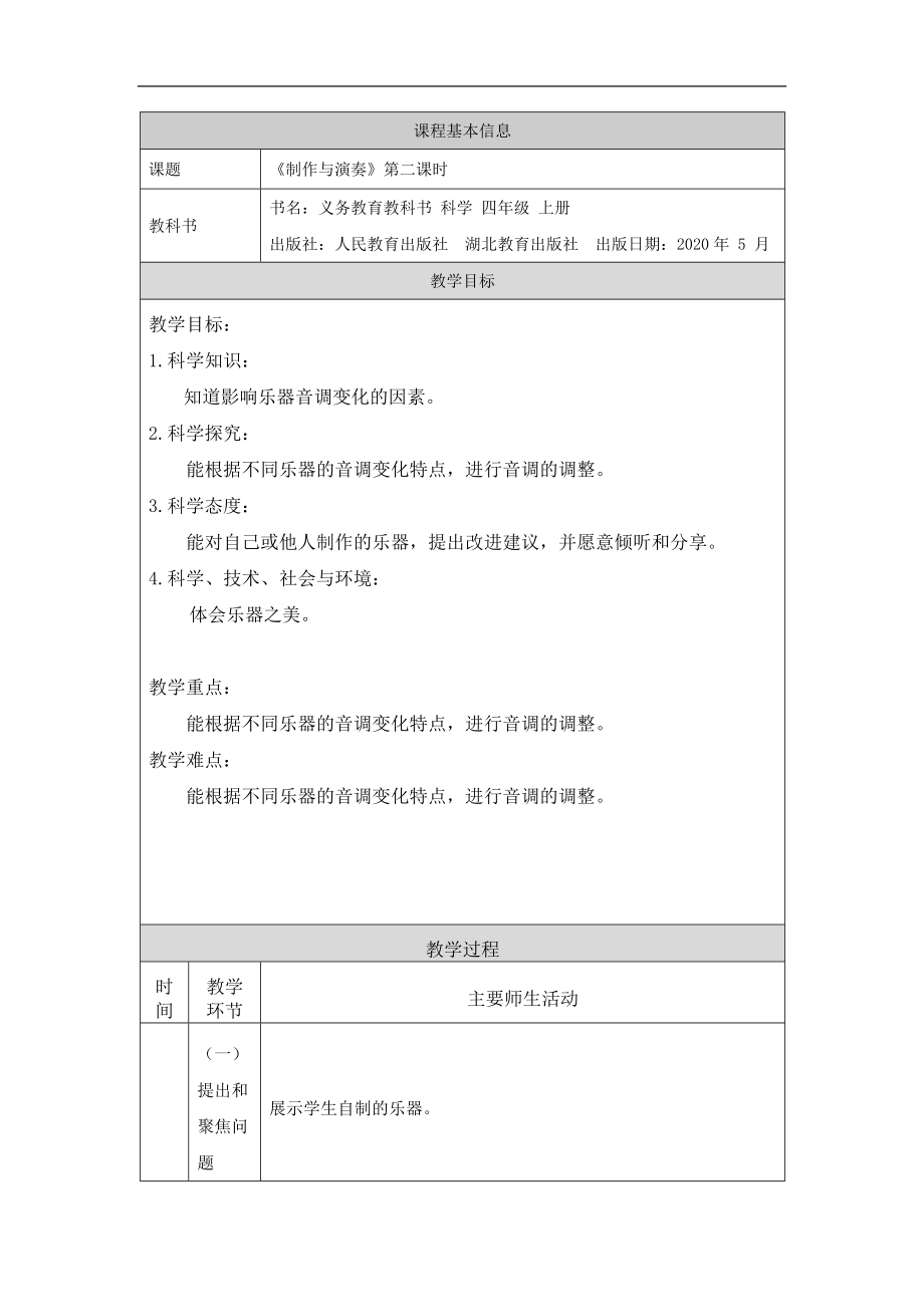 2021新人教鄂教版四年级上册科学6.17 制作与演奏（第二课时）ppt课件(含教案+视频+学习任务单+练习).zip