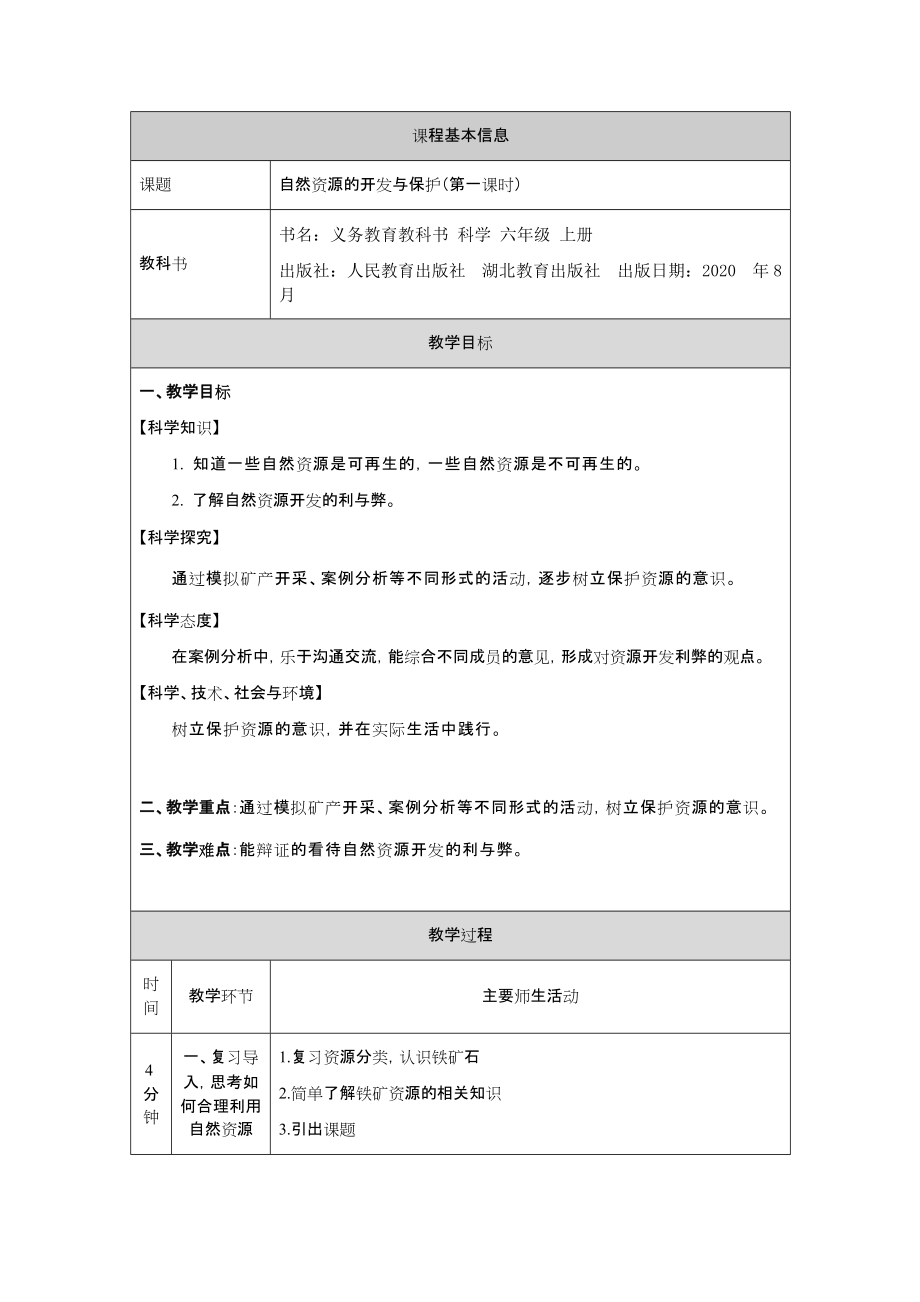 2021新人教鄂教版六年级上册科学4.15 自然资源的开发与保护 （第1课时）ppt课件（含教案+学习任务单+练习）.zip