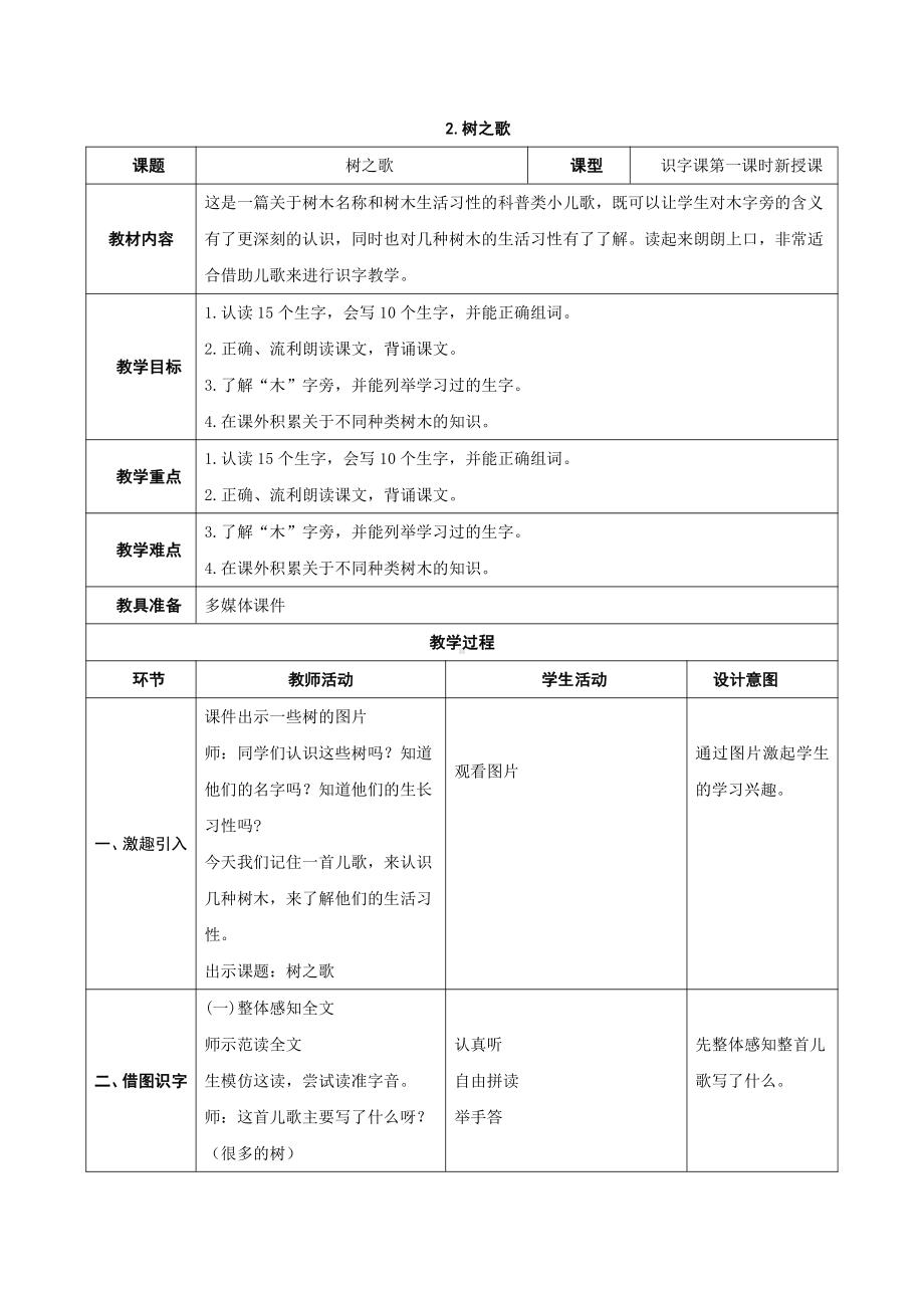 部编版二年级上册语文识字2树之歌教案.doc_第1页