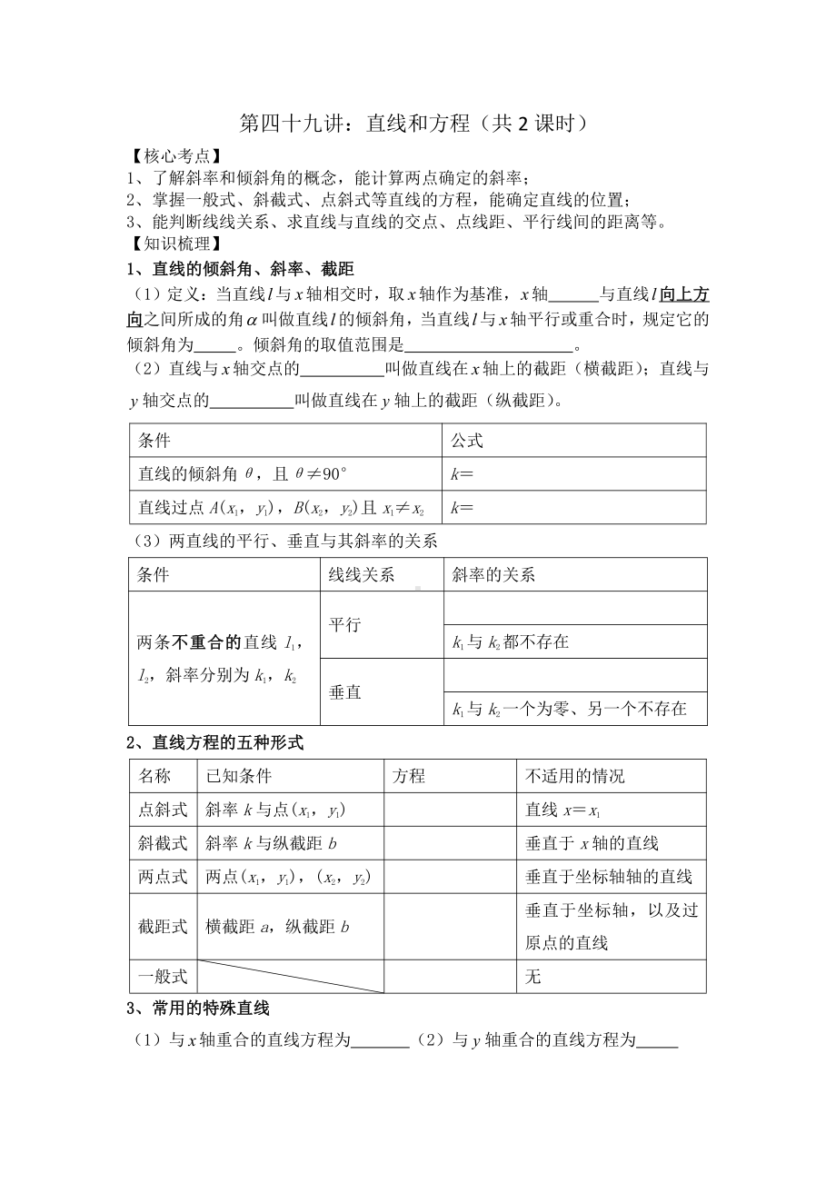 第49讲 直线和方程（共2课时）.docx_第1页