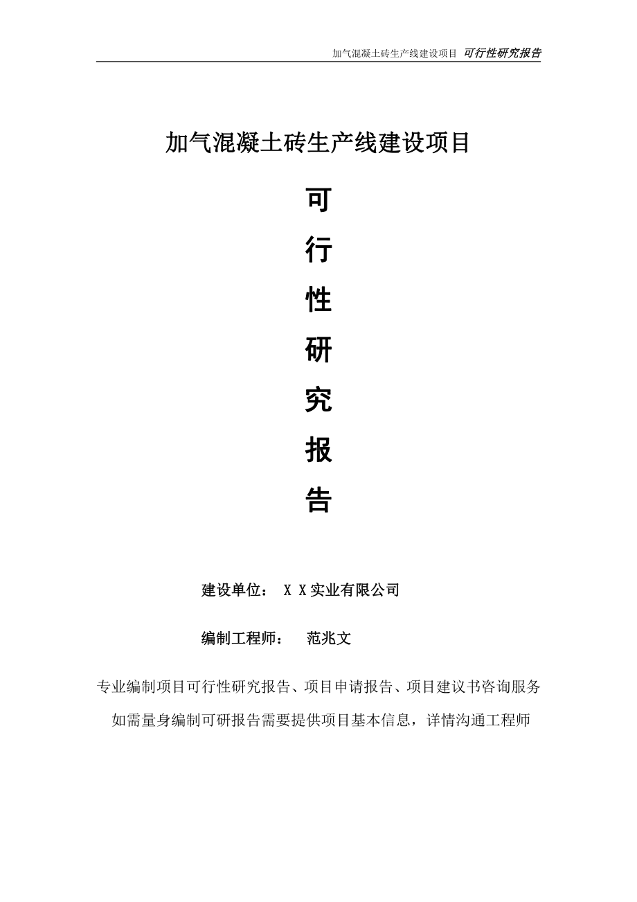 加气混凝土砖生产线项目可行性研究报告-完整可修改版.doc_第1页