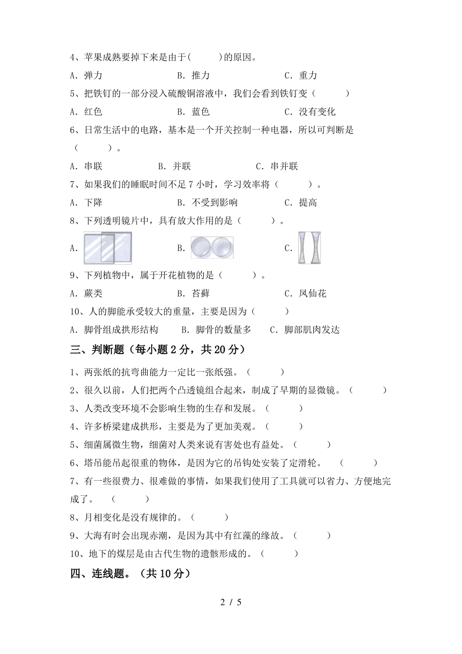 2021教科版六年级科学上册期末试题3份(含答案).pdf_第2页