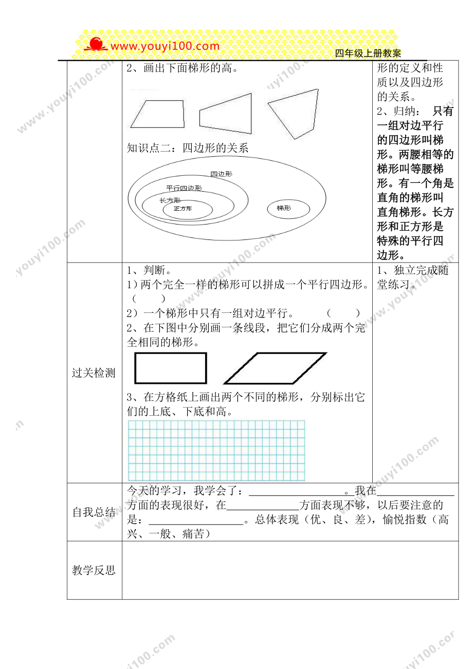 人教版四年级上册数学导学案：第6课时梯形以及四边形的关系.DOC_第2页