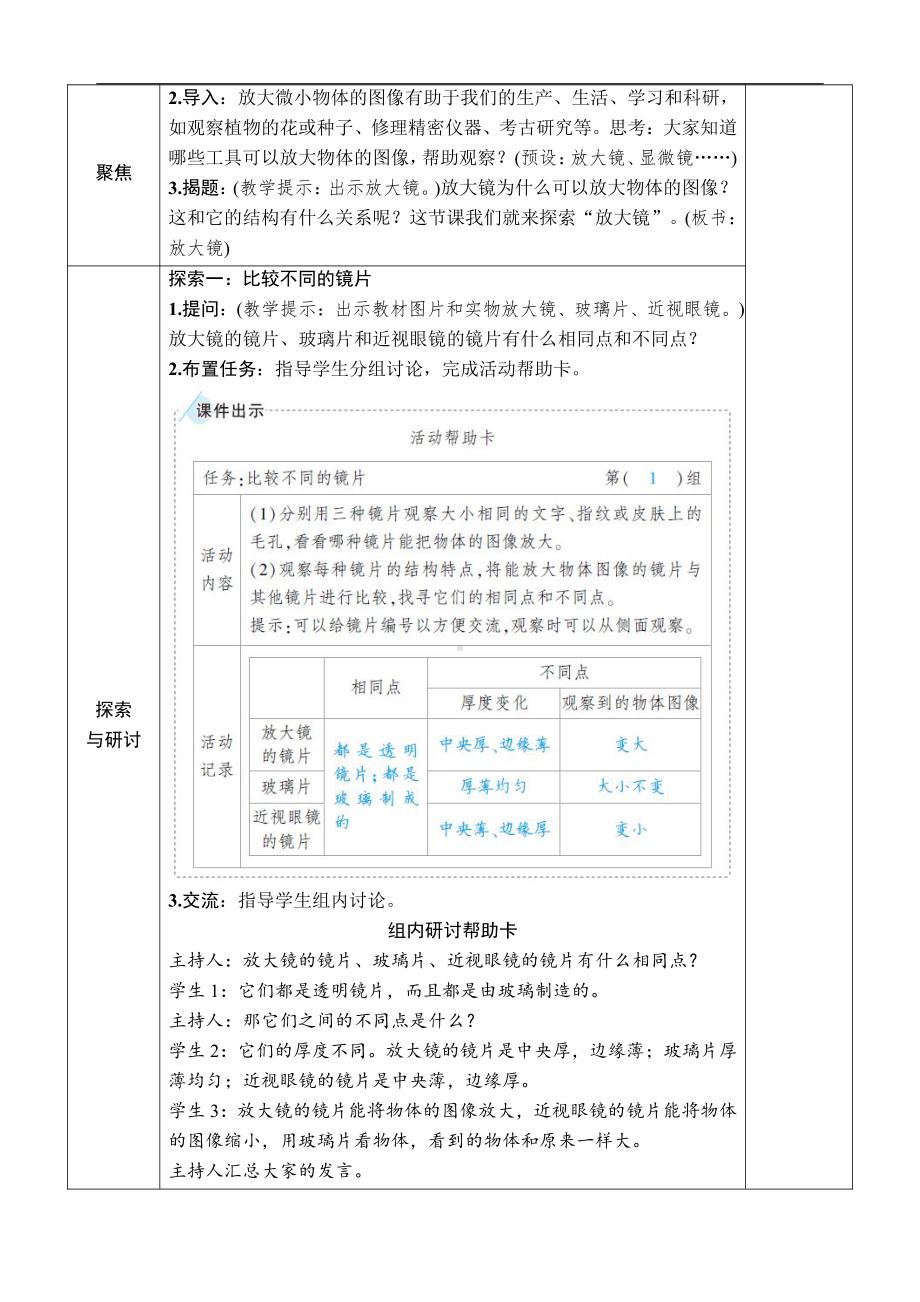 2021新教科版六年级上册科学1.1 放大镜 教案-教学设计（含教学反思,表格式）.docx_第3页