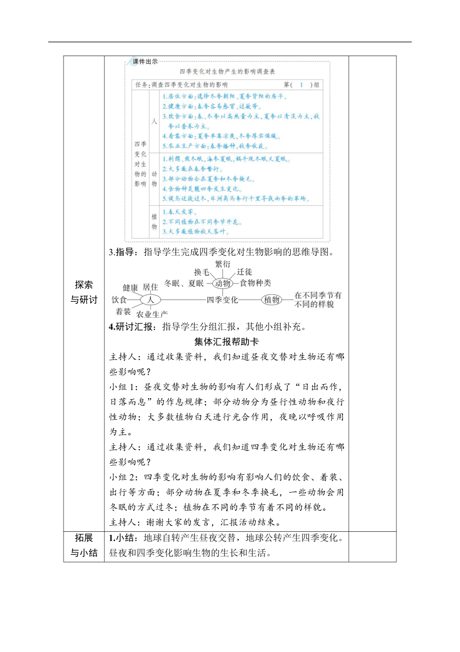 2021新教科版六年级上册科学2.7 昼夜和四季变化对生物的影响 教案-教学设计（含教学反思,表格式）.docx_第3页