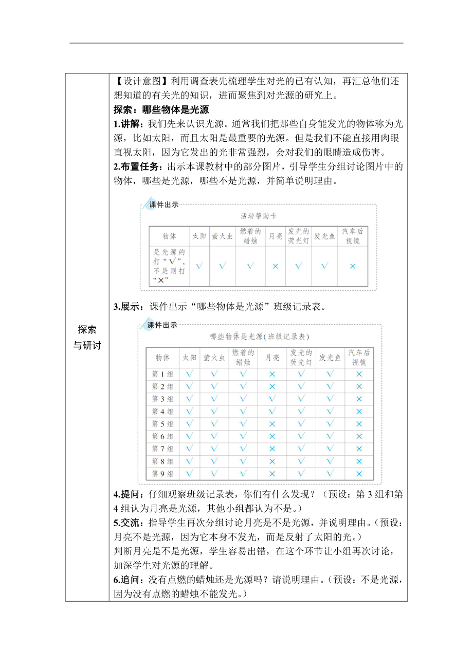 2021新教科版五年级上册科学1.1 有关光的思考 教案、教学设计（含教学反思表格式）.DOCX_第3页