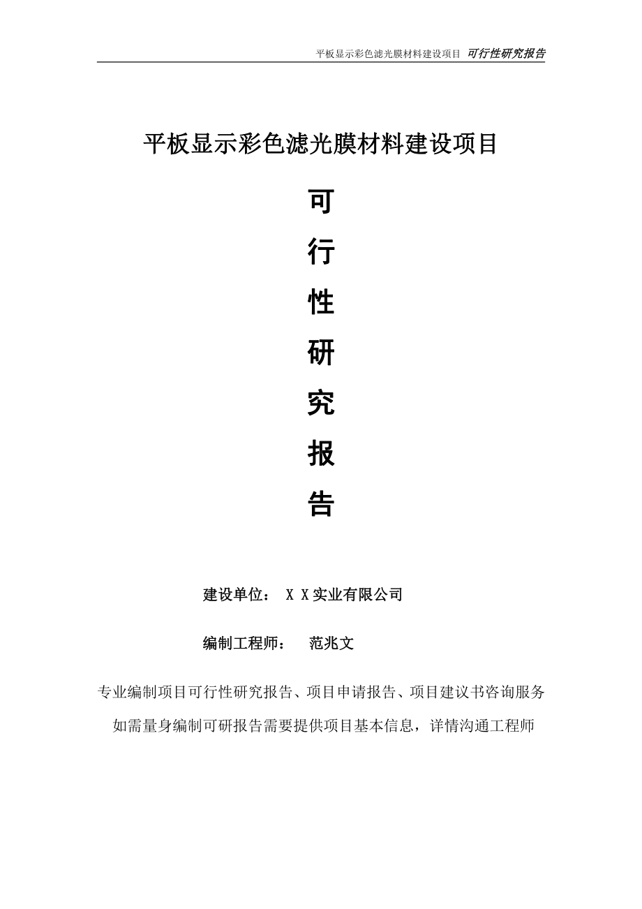 平板显示彩色滤光膜材料项目可行性研究报告-完整可修改版.doc_第1页