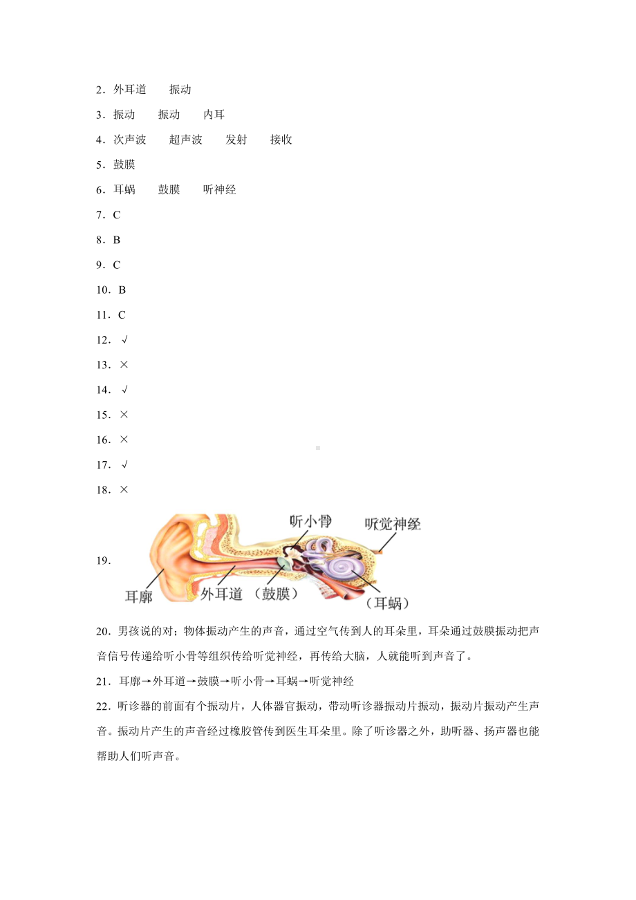 2021新冀人版四年级上册科学9.怎样听到声音同步练习（含答案）.docx_第3页