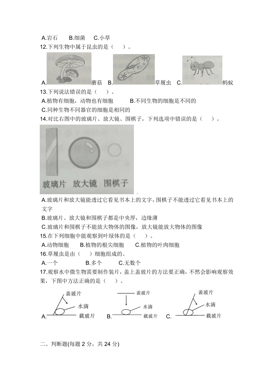 2021新教科版六年级上册科学第一单元《微小世界》测试卷(含答案解析).doc_第2页