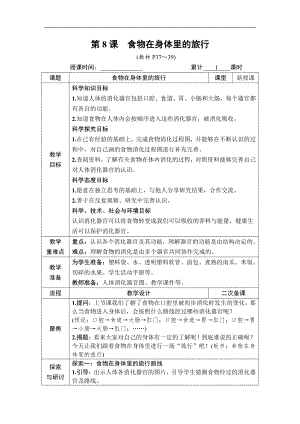 2021新教科版四年级上册科学第二单元 第8课 食物在身体里的旅行 教案.docx