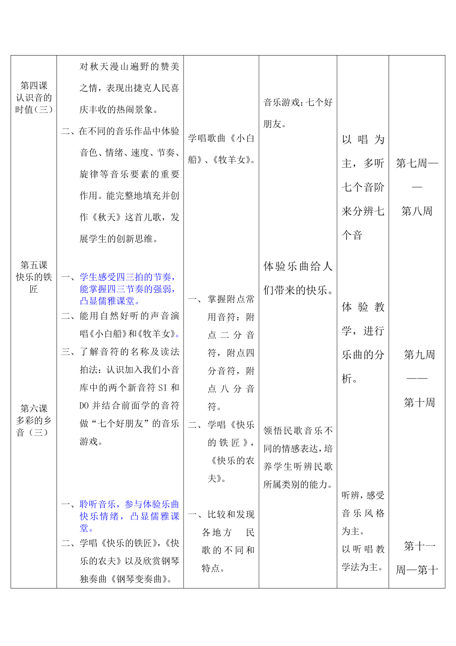 花城版四年级上册《音乐》教学计划与教学进度表.doc_第2页