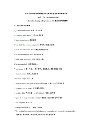 （2021新）牛津译林版高中英语选修一Unit 2 Extended Reading & Project (p. 25-28) 重点词组句式整理（含答案）.docx