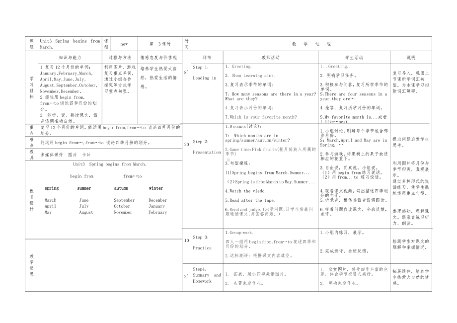 陕旅版五年级下册英语Unit 3 Spring Begins From March-Part B-教案、教学设计-市级优课-(配套课件编号：00a6d).doc_第1页