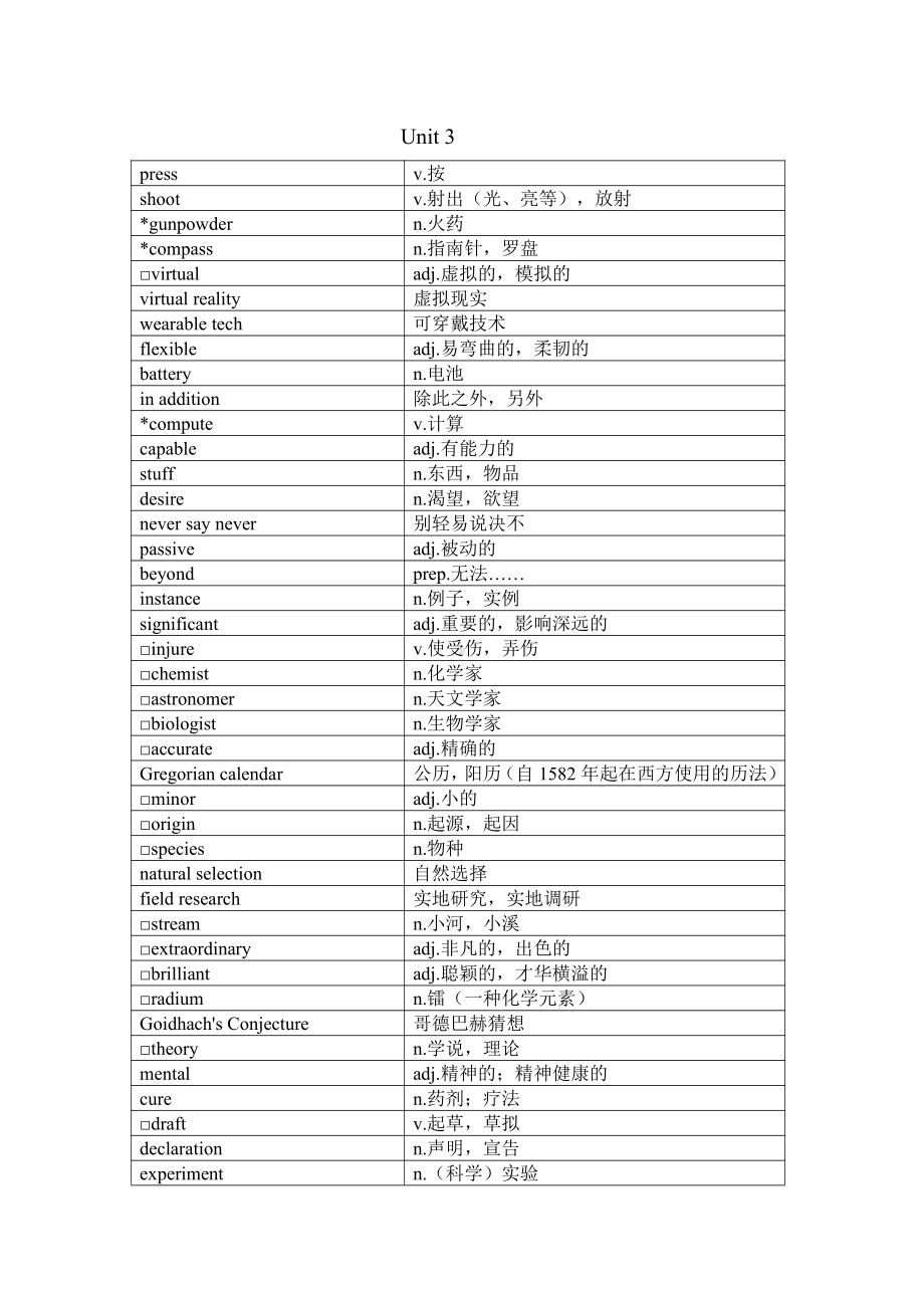 （2019新教材）外研版高中英语必修三Unit3 单词表.docx_第1页