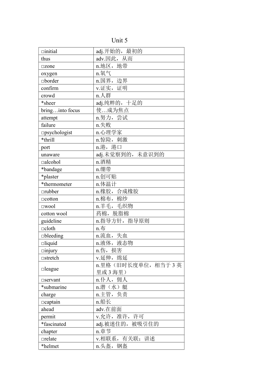 （2019新教材）外研版高中英语必修三Unit5 单词表.docx_第1页