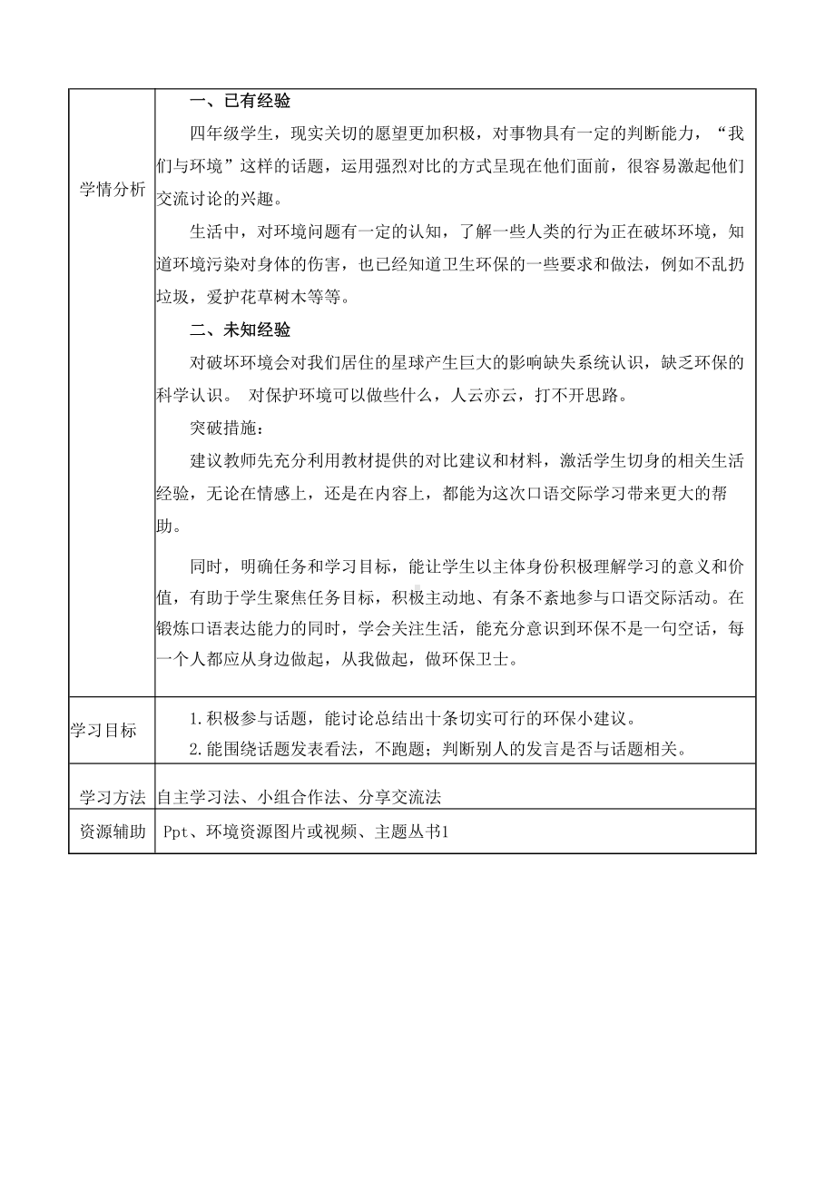 统编版南京某校四年级语文上册《口语交际：我们与环境》教案.docx_第2页