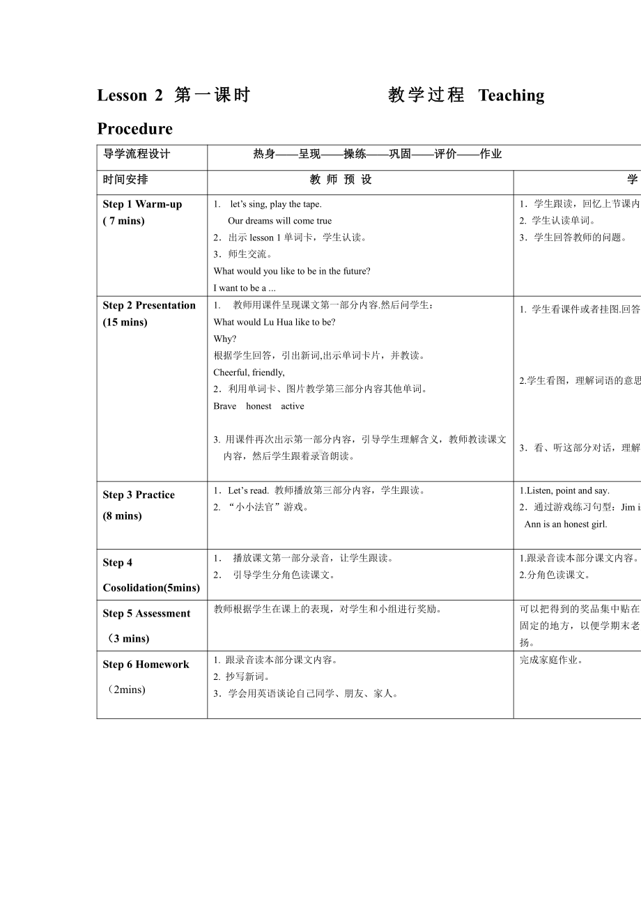 重庆大学版六年级下册Unit 5 Our Dreams-Lesson 2-教案、教学设计--(配套课件编号：0112c).docx_第1页