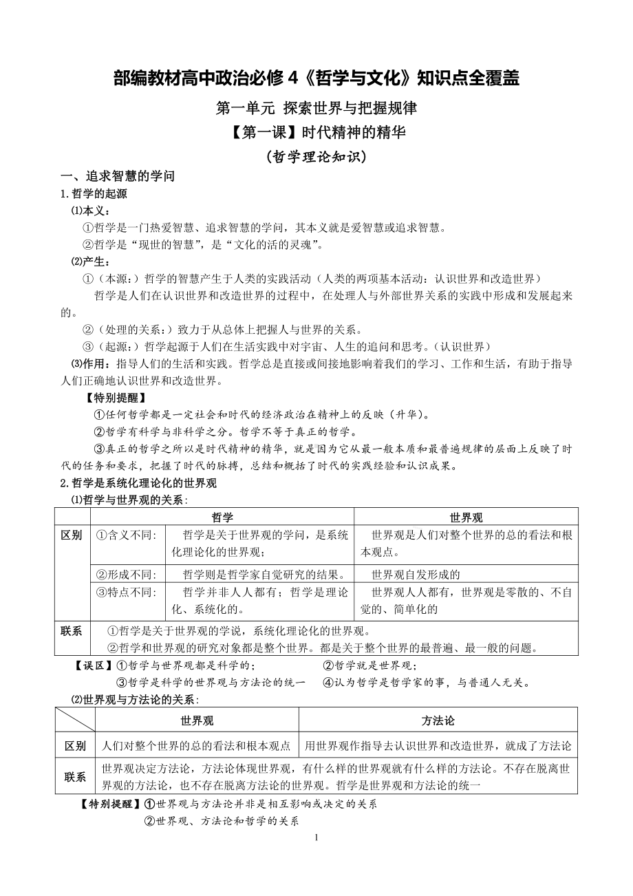 （部编）高中政治统编版必修4《哲学与文化》知识点全覆盖.doc_第1页