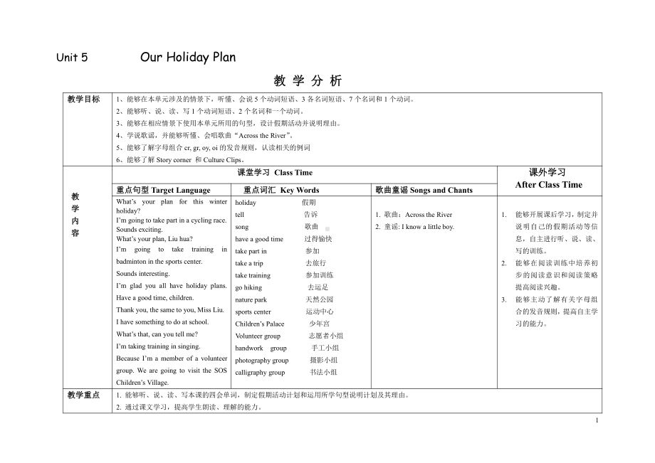 重庆大学版六年级下册Unit 1 Our Winter Holidays-Lesson 1-教案、教学设计--(配套课件编号：402b7).doc_第1页