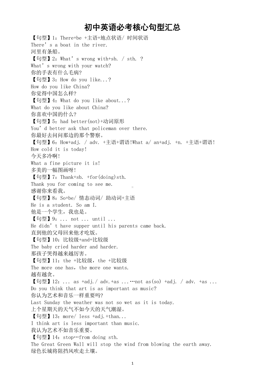 初中英语中考必考《核心句型》汇总（共62个）.doc_第1页