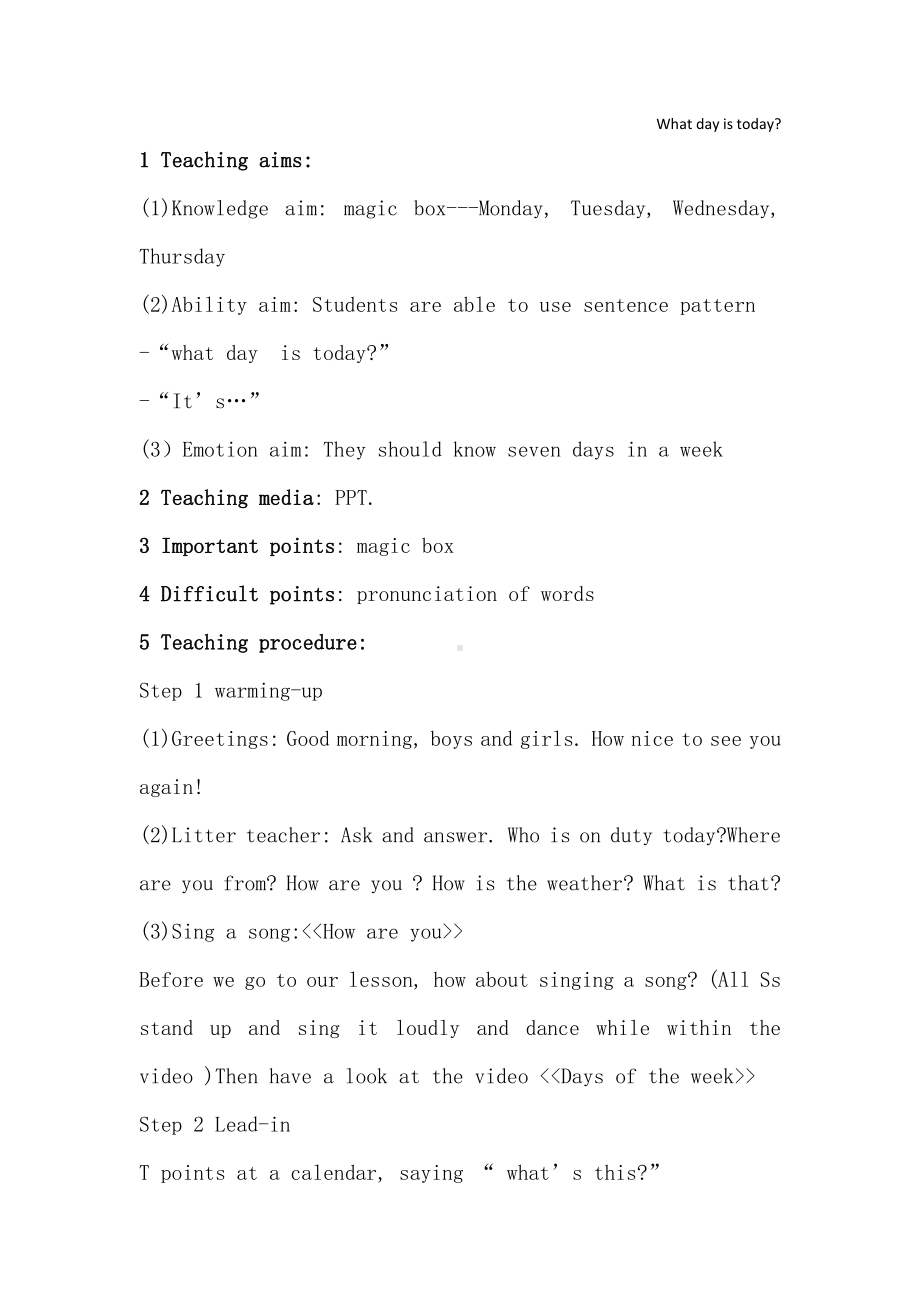 川教版三年级下册Lesson H What Day Is Today -教案、教学设计--(配套课件编号：2172c).docx_第1页