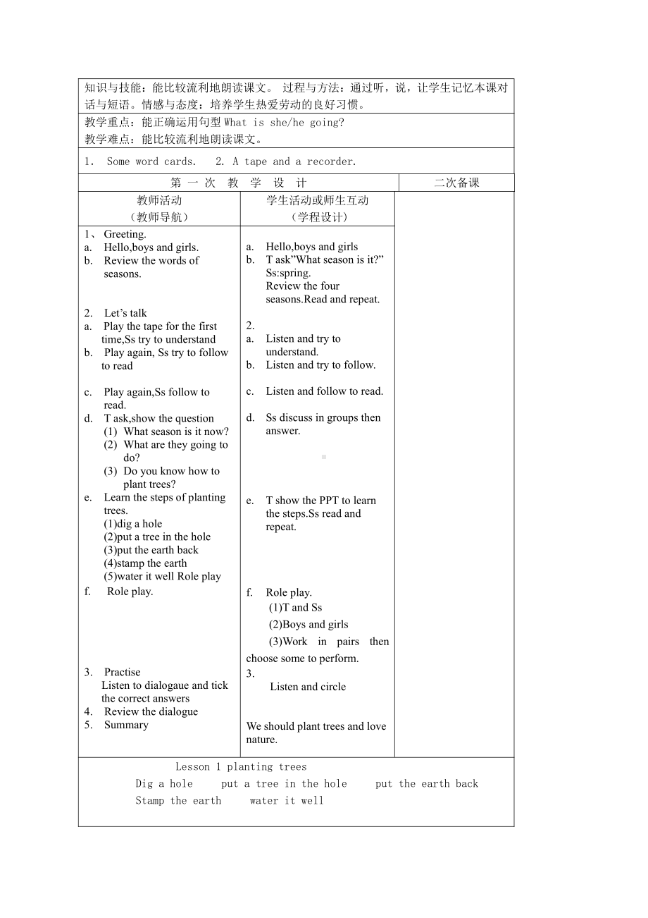 川教版五年级下册Unit 1 We Love Nature-Lesson 1 Planting Trees-教案、教学设计--(配套课件编号：f08bc).docx_第1页