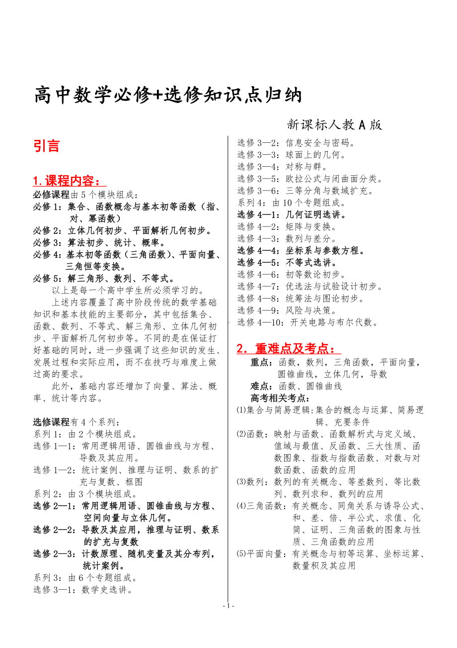 高中数学必修+选修全部知识点精华归纳总结(新课标人教A版).doc_第1页