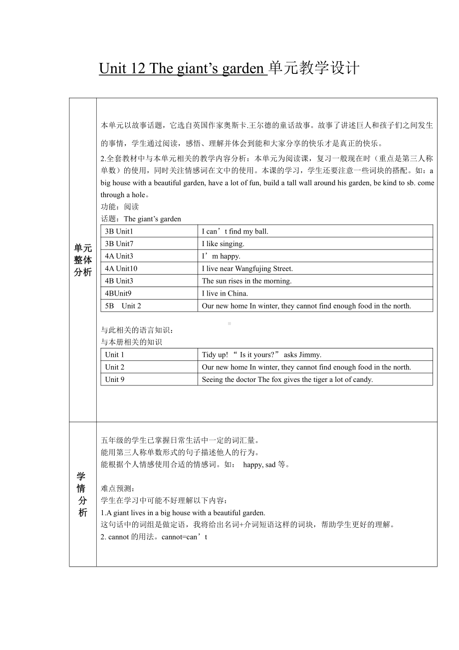 沪教版（三起）五年级下册Module 4 Things we enjoy-12 The giant’s garden-教案、教学设计-省级优课-(配套课件编号：503dc).doc_第1页