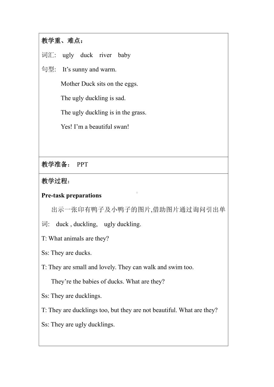 沪教版（三起）四年级下册Module 4 Things we enjoy-12 The ugly duckling-教案、教学设计--(配套课件编号：2038e).doc_第2页