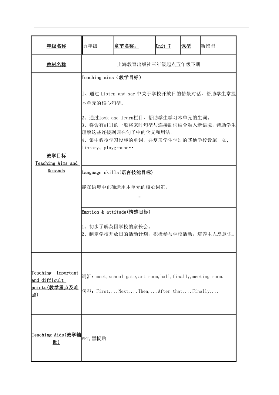 沪教版（三起）五年级下册Module 3 Things we do-7 Open Day-教案、教学设计-市级优课-(配套课件编号：401a9).doc_第1页