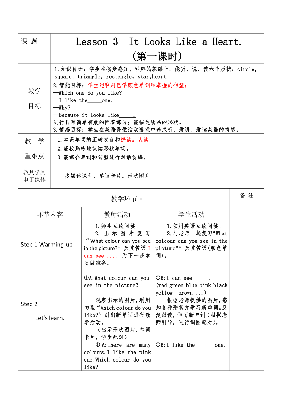 川教版六年级下册英语Unit 3 Magic World-Lesson 3 It Looks Like a Heart.-教案、教学设计--(配套课件编号：b0b24).doc_第1页