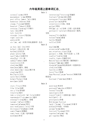 小学英语人教PEP版六年级上册《单词》汇总（直接打印每生一份熟记）.doc