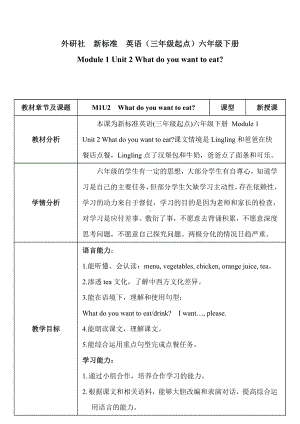 外研版（三起）六年级下册Module 1-Unit 2 What do you want to eat -教案、教学设计-部级优课-(配套课件编号：62e81).doc