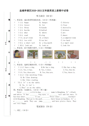 江苏盐城亭湖区2020-2021译林版五年级英语上册期中试卷真题.pdf