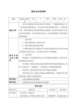 （2021新人教版）高中物理必修第二册5.4 抛体运动的规律 教案.docx