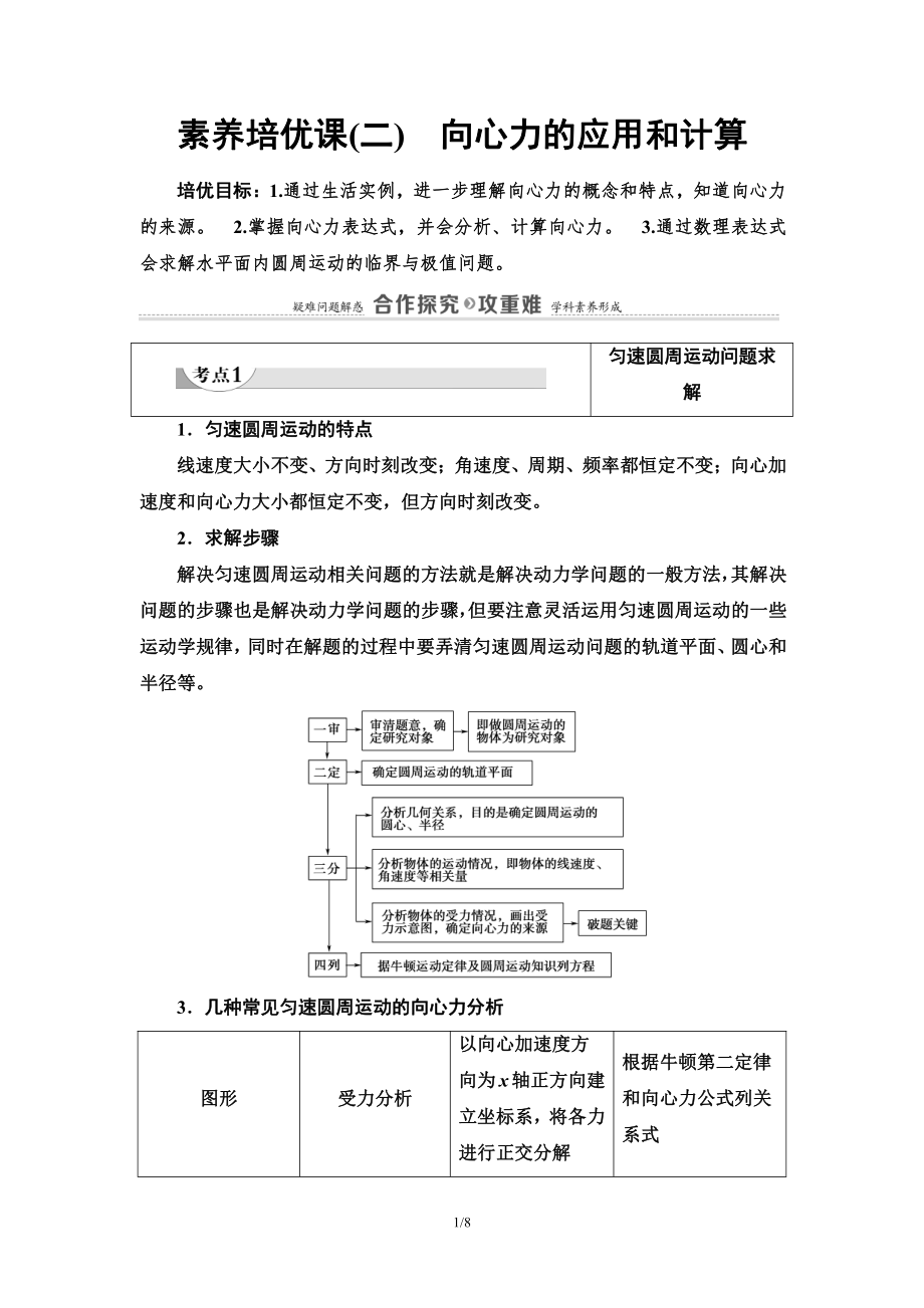 （2021新人教版）高中物理必修第二册第6章 素养培优课2　向心力的应用和计算讲义.doc_第1页