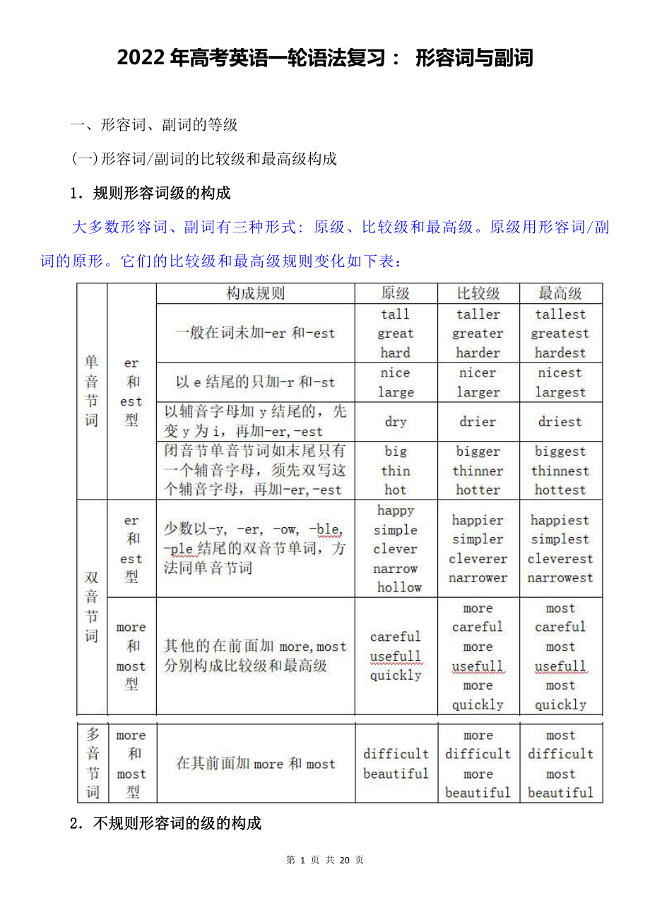 2022年高考英语一轮语法复习： 形容词与副词.docx_第1页