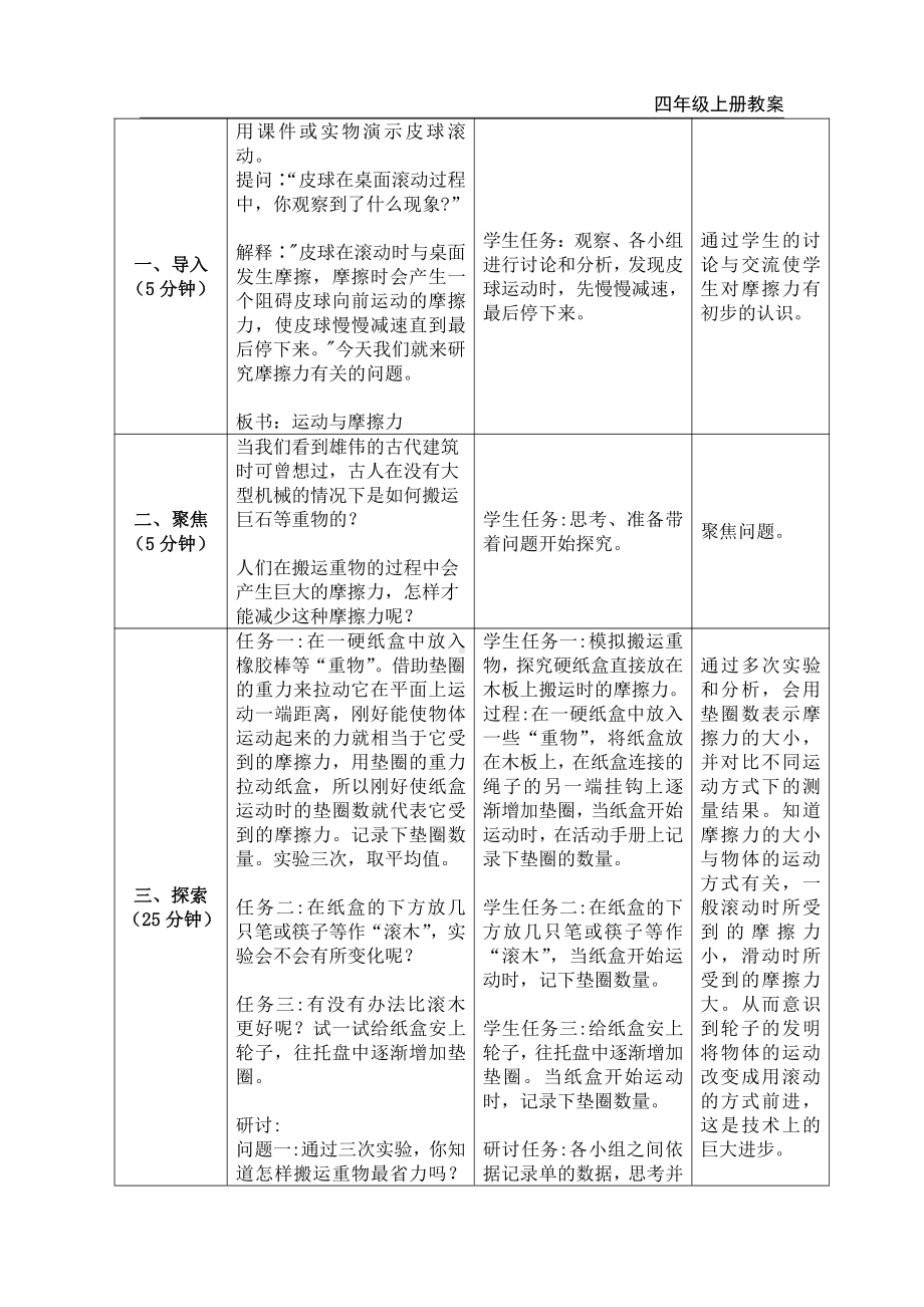 2021新教科版四年级上册科学第5课时 运动与摩擦力教案.doc_第2页