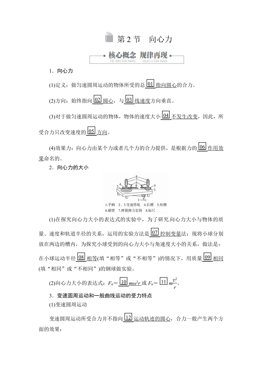 （2021新人教版）高中物理必修第二册第六章第2节 向心力同步测评.doc_第1页