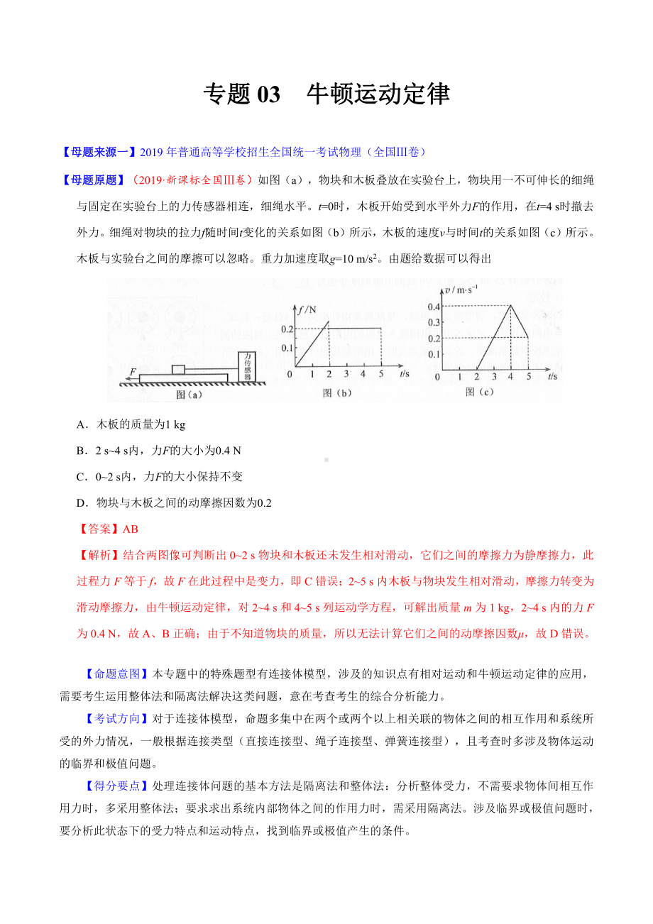 专题03牛顿运动定律-高中物理.docx_第1页