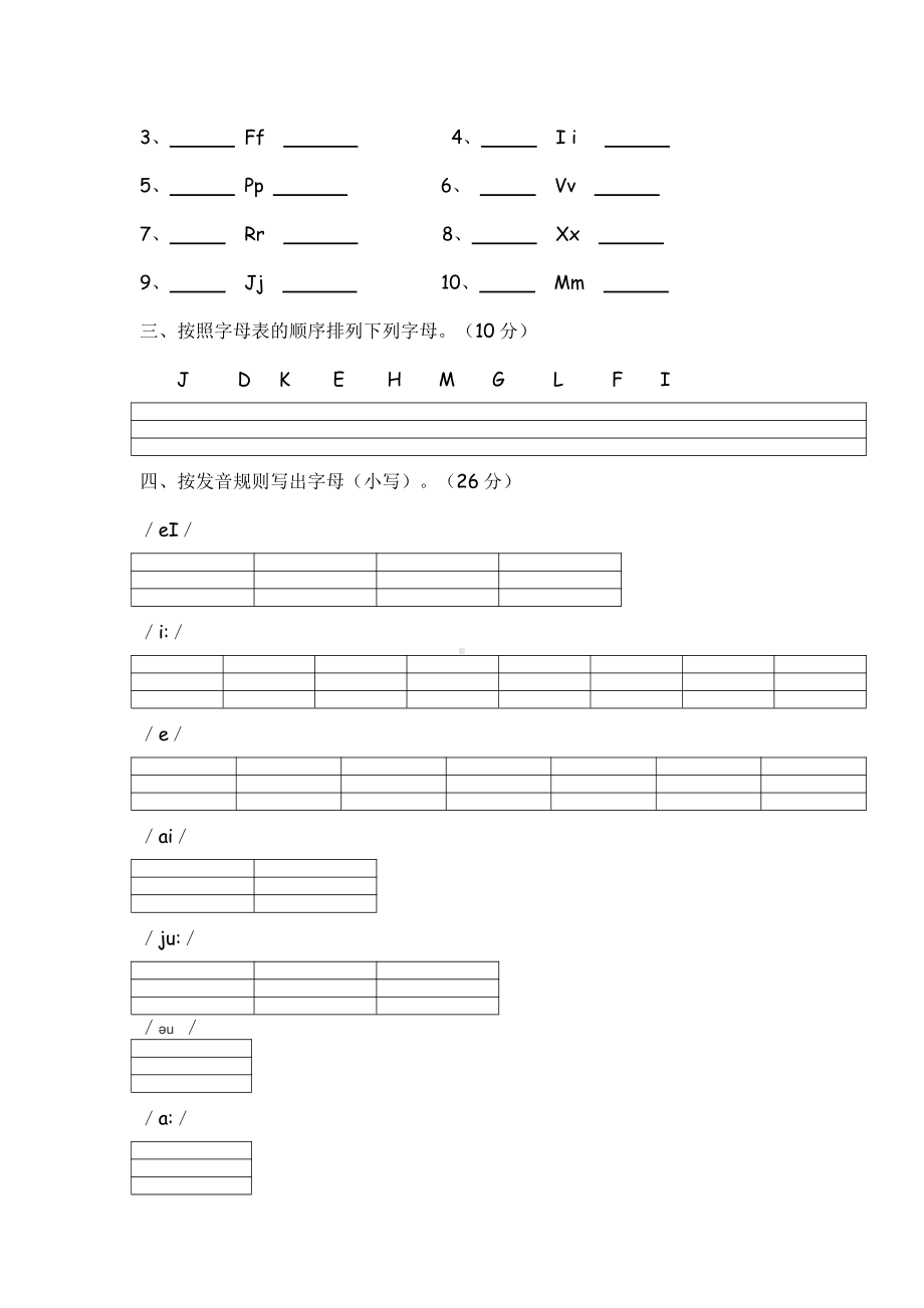 译林版三上英语英语字母测试.doc_第2页