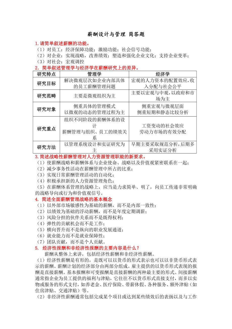 薪酬设计与管理（简答题）.docx_第1页