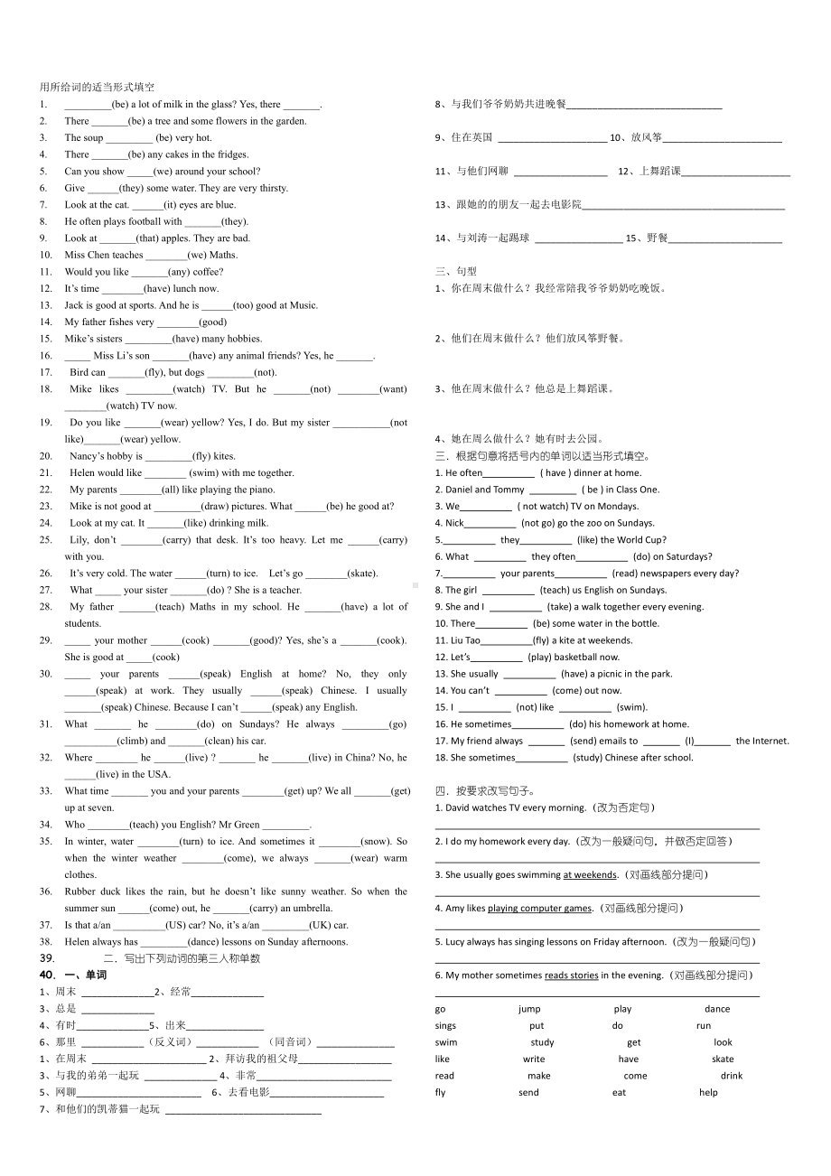 译林英语五年级上册5A用所给词的适当形式填空.doc_第1页