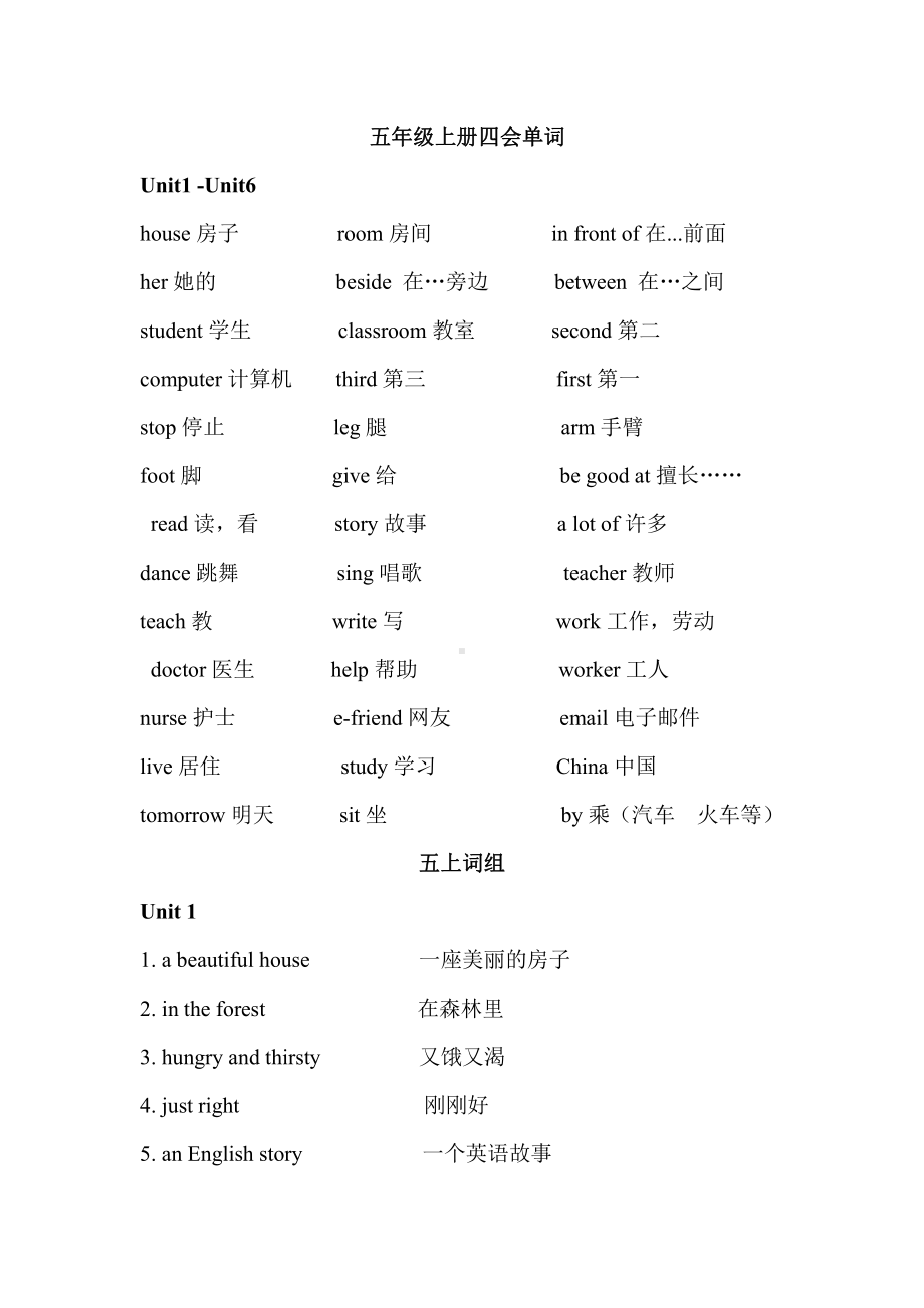 译林版英语五上1-6单元词汇答案(1).docx_第1页