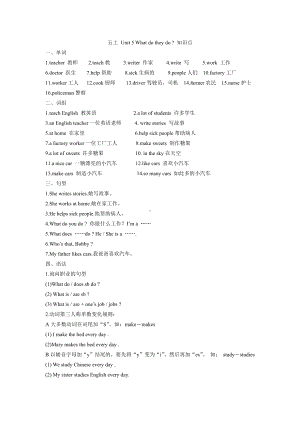 译林版英语五上 Unit 5 What do they do知识点.doc
