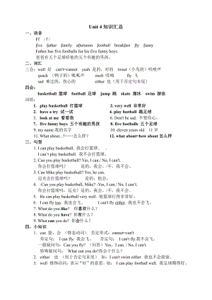 译林版五上英语Unit 4知识汇总.doc